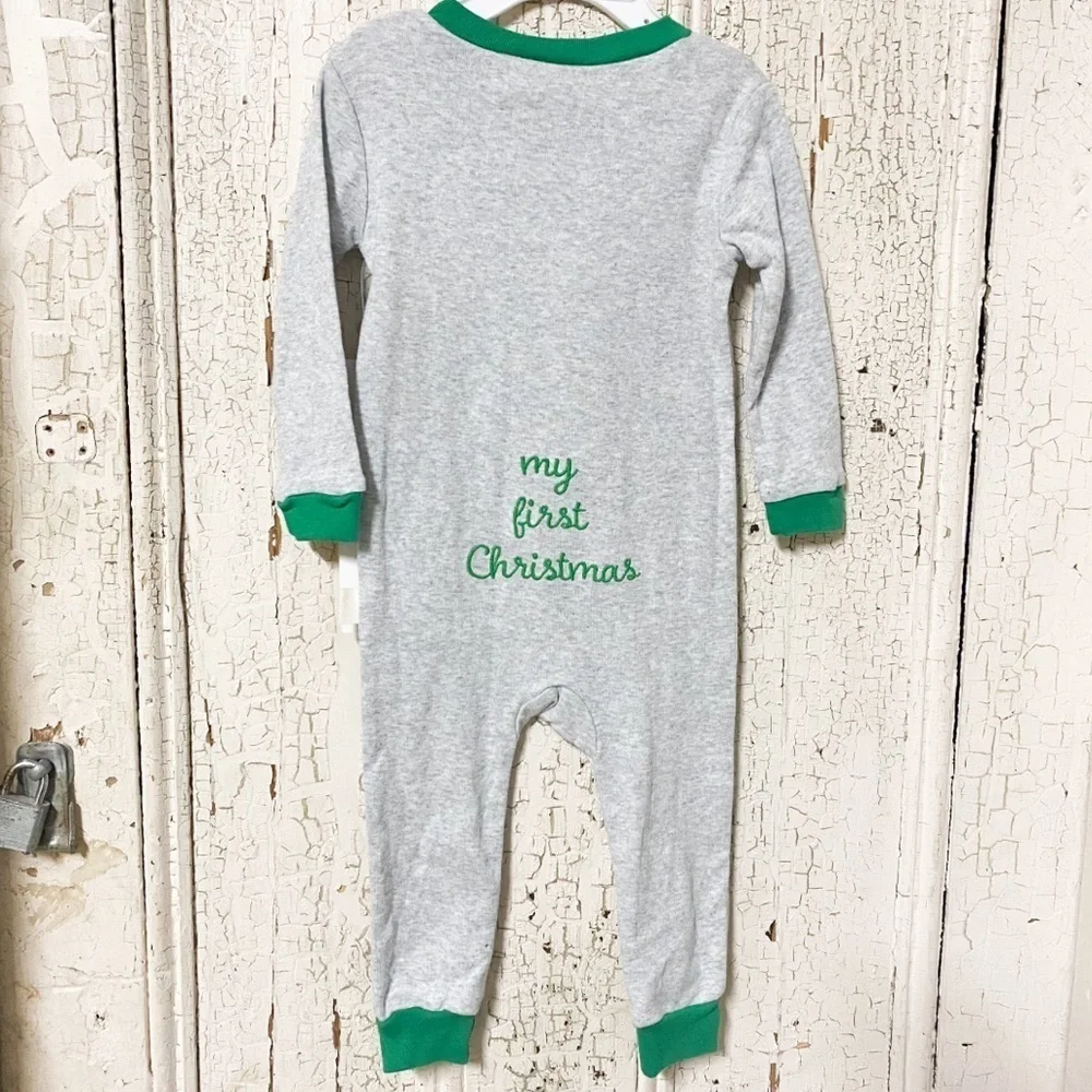 My First Christmas organic embroidered full zip onesie